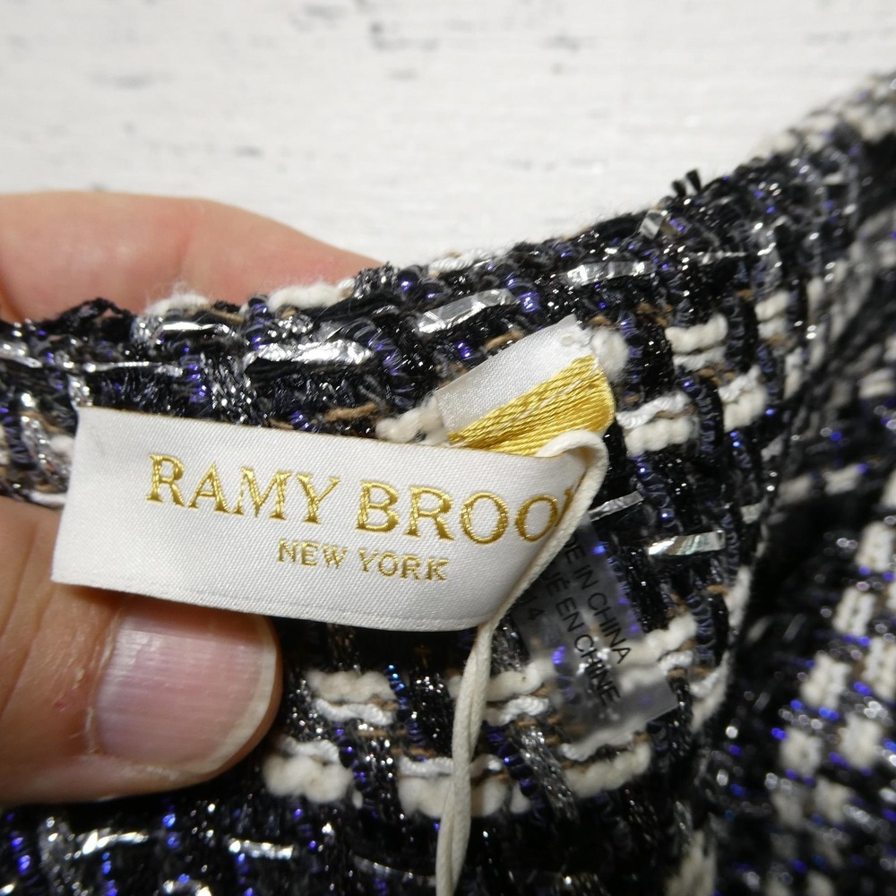 Ramy Brook Shorts Womens 14 Black Tweed Sailor Emerson Short Chain Detail - Picture 7 of 14